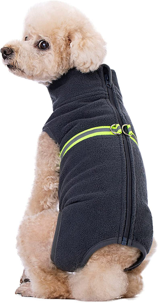 Miaododo Fleece Vest Dog Sweater with D-Ring Leash- Winter Small Dog Sweater Coat-Cold Weather Dog Clothes for Small Medium Dogs Boy/Girl(Grey,L) Animals & Pet Supplies > Pet Supplies > Dog Supplies > Dog Apparel Miaododo Dark grey S 