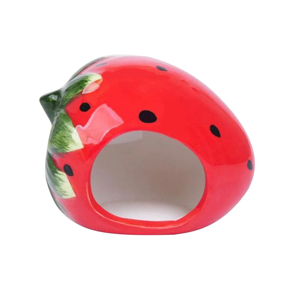 Ceramic Cartoon Strawberry Shape Hamster House Home Summer Cool Small Animal Pet Nesting Habitat Cage Accessories Animals & Pet Supplies > Pet Supplies > Small Animal Supplies > Small Animal Habitats & Cages GadgetVLot Strawberry  