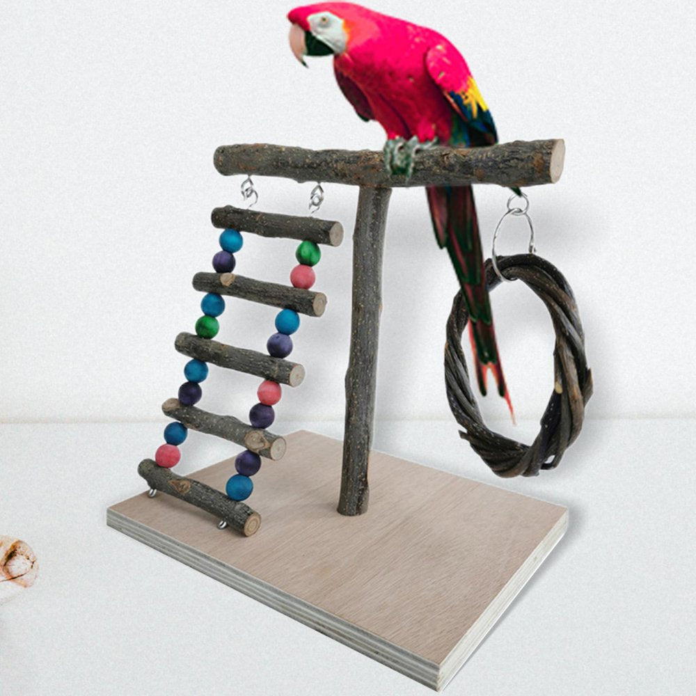 Pet Bird Play Stand, Parrot , Wooden Perch, Play Exercise, Gym Ladder, 32X29X26Cm