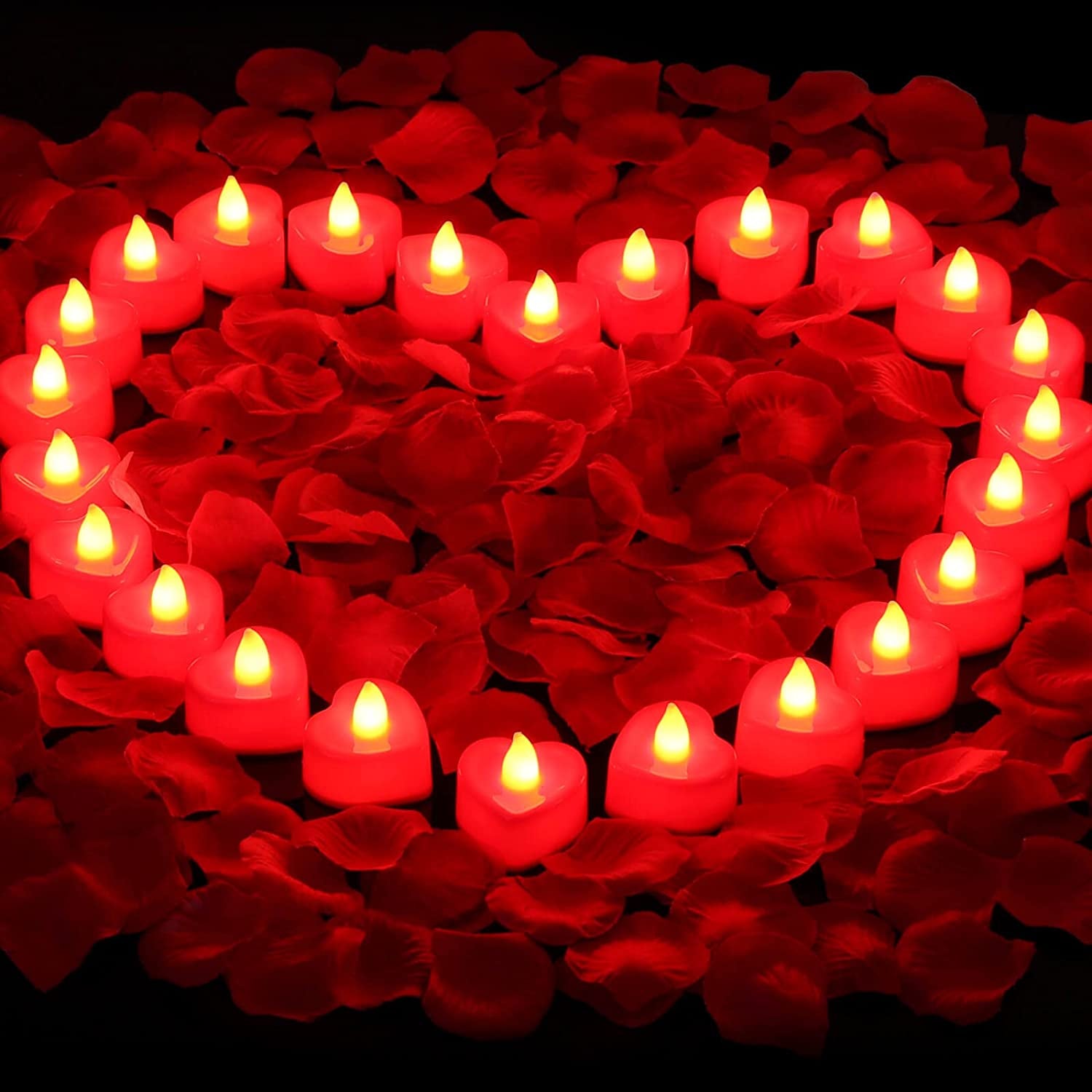 2000 Pieces Artificial Rose Petals with 24 Pieces LED Tea Lights Candles, Cridoz Romantic Decorations Special Night Set for Romantic Night, Valentine'S Day, Wedding Anniversary or Table Décor Animals & Pet Supplies > Pet Supplies > Dog Supplies > Dog Apparel Cridoz Red  