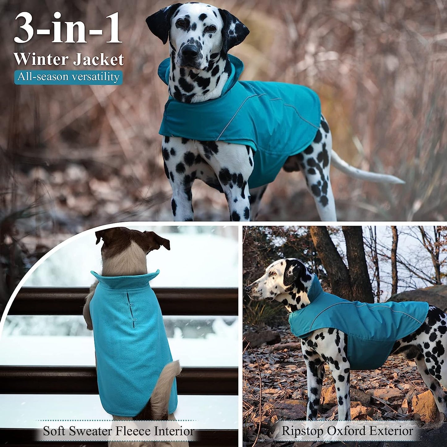 VIVAGLORY 3-In-1 Dog Winter Coats, Reflective Water-Resistant Wind Breaker Jackets & Fleece Lined Cold Weather Vest, Warm Sweater with Leash Portal, Dog Clothes for Small Medium Large Dogs Animals & Pet Supplies > Pet Supplies > Dog Supplies > Dog Apparel VIVAGLORY   