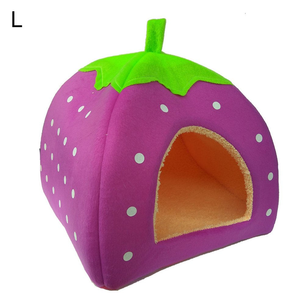 Leaveforme Strawberry Dog Puppy Cats Indoor Foldable Soft Warm Bed Pet House Kennel Tent Animals & Pet Supplies > Pet Supplies > Dog Supplies > Dog Houses leaveforme Purple L  