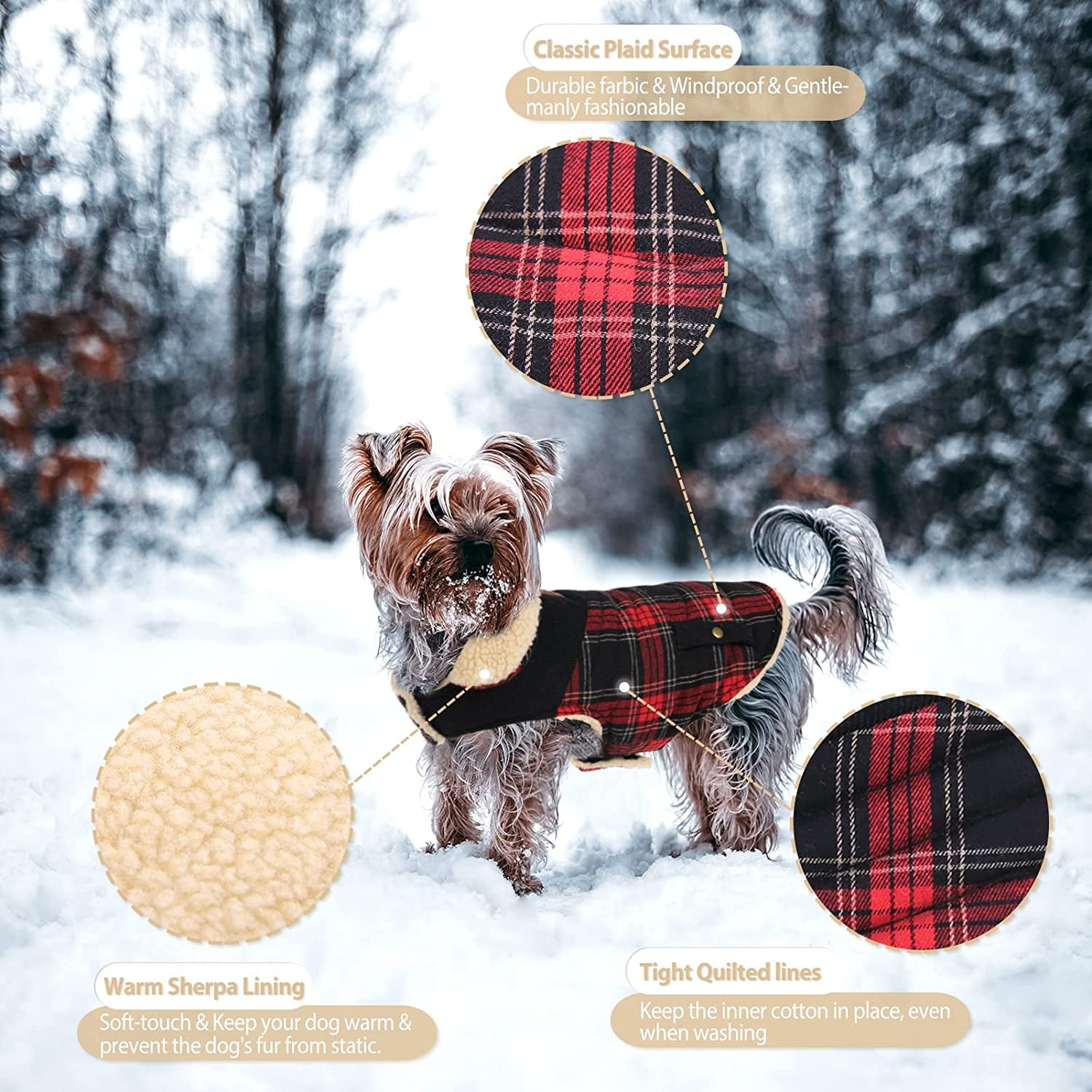 Preferhouse Winter Coat for Small and Medium Dogs, Puppy Plaid Jacket, Cotton Coat for Cold Weather, Windproof Warm Dog Garments, Pet Thickened Outfits Indoor Outdoor, Red XS Animals & Pet Supplies > Pet Supplies > Dog Supplies > Dog Apparel Preferhouse   