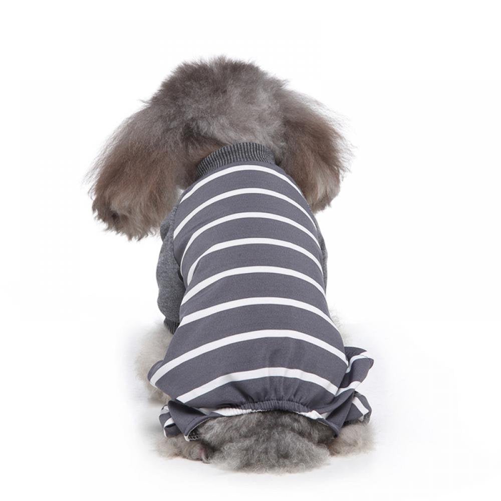 Dog Pajamas Striped Pet Jumpsuits Cotton Dog Onesies Long Sleeves Pet Pajamas Cute Dog Apparels Soft Pet Clothes for Puppy Small Dogs (Gray,Xs) Animals & Pet Supplies > Pet Supplies > Dog Supplies > Dog Apparel Dcastle   
