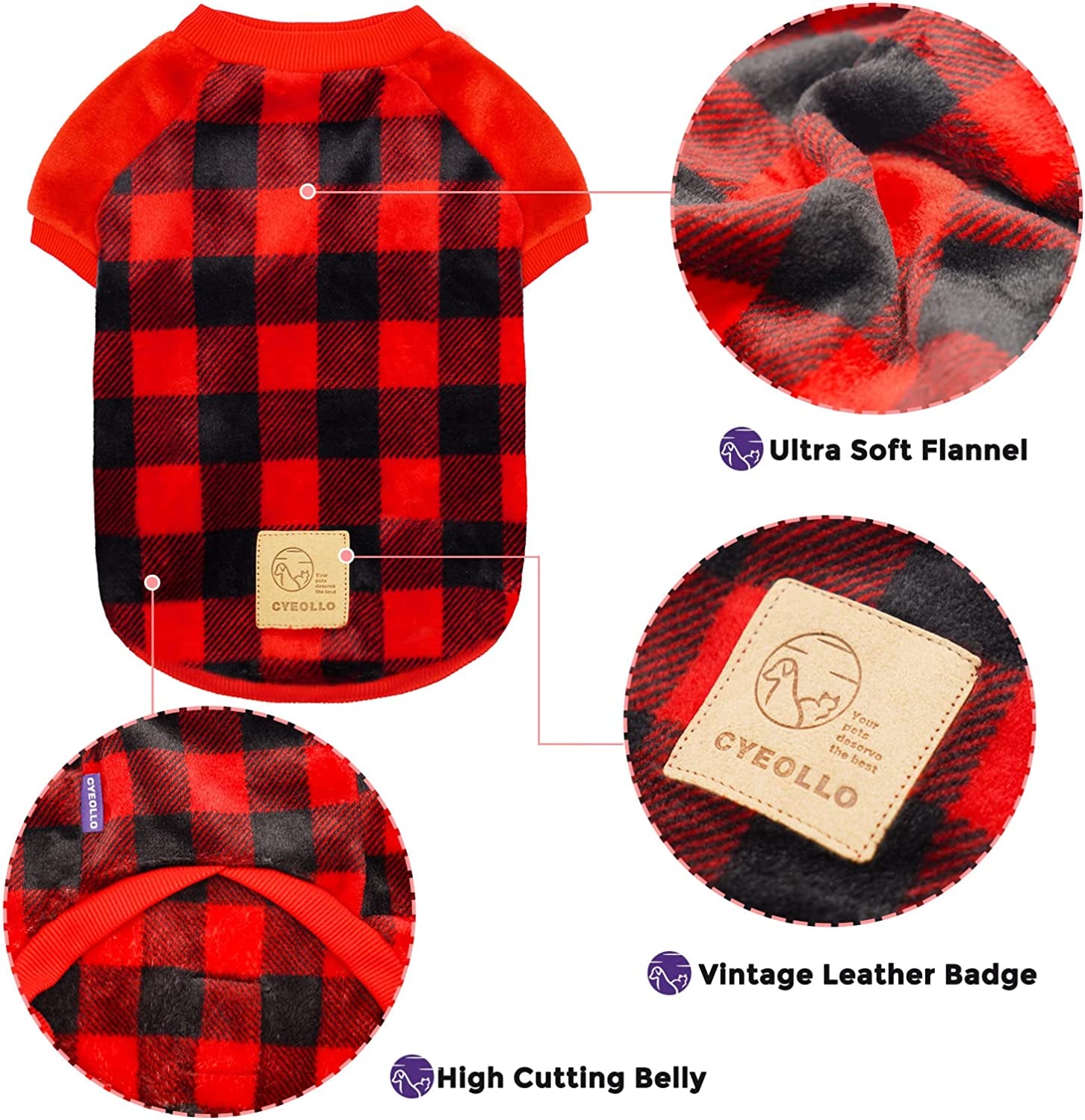 Cyeollo Dog Sweatshirt Christmas Buffalo Plaid Dog Clothes Flannel Cold Weather Coats for Small to Medium Dogs Apparel Animals & Pet Supplies > Pet Supplies > Dog Supplies > Dog Apparel cyeollo   