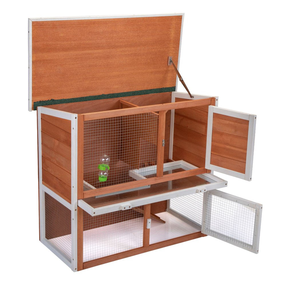 Rabbit Hutch, Indoor Outdoor 2-Tier Wood Rabbit Hutch Bunny Cage with Pull Out Leak Proof Tray, Duplex Rabbit Shelter House Guinea Pig Cage Chicken Coop with Water Bottle, Orange Animals & Pet Supplies > Pet Supplies > Small Animal Supplies > Small Animal Habitats & Cages Syndesmos   