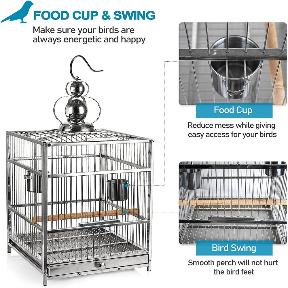 Bird Cage Open Top Standing Parrot Parakeet Cage with Rolling Stand Large Metal Bird Flight Cage for Conure Parekette Cockatiel Finch Macaw Cockatoo Pet House,Black,Height 34 Inch Animals & Pet Supplies > Pet Supplies > Bird Supplies > Bird Cages & Stands KOUPA   