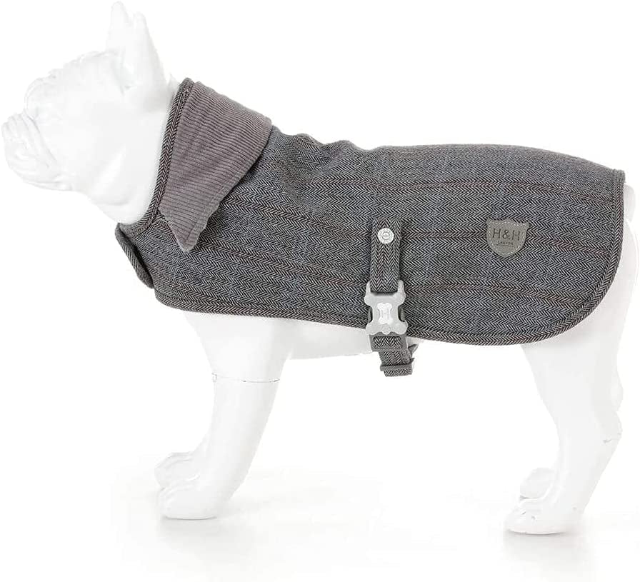 HUGO & HUDSON Dog Fleece Jacket - Clothing & Accessories for Dogs Winter Coats & Jackets with Adjustable Strap - Caramel Checked Herringbone Tweed - S Animals & Pet Supplies > Pet Supplies > Dog Supplies > Dog Apparel Hugo & Hudson Grey L 