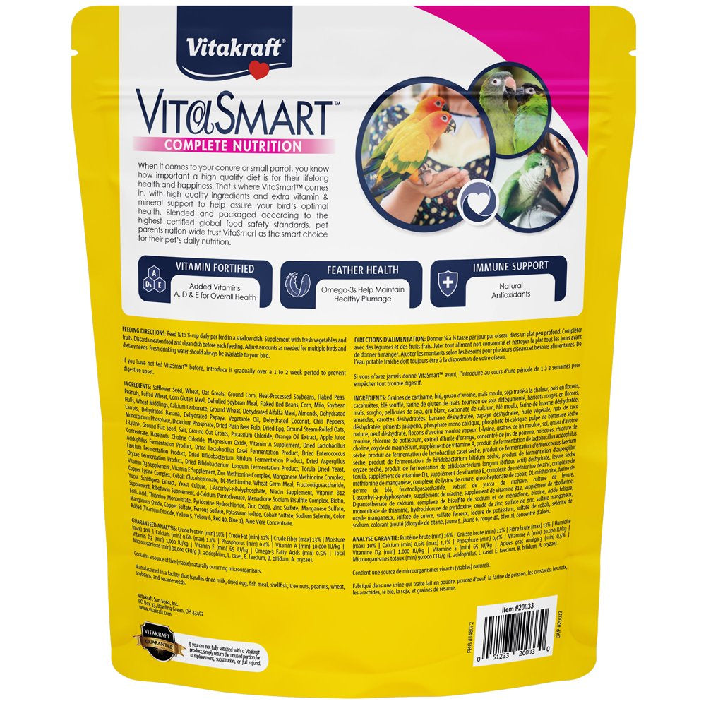 Vitakraft Vita Smart Gourmet Conure Food - Vitamin-Fortified - Daily Pet Bird Food for Conures and Small Parrots Animals & Pet Supplies > Pet Supplies > Bird Supplies > Bird Food Vitakraft Sunseed   
