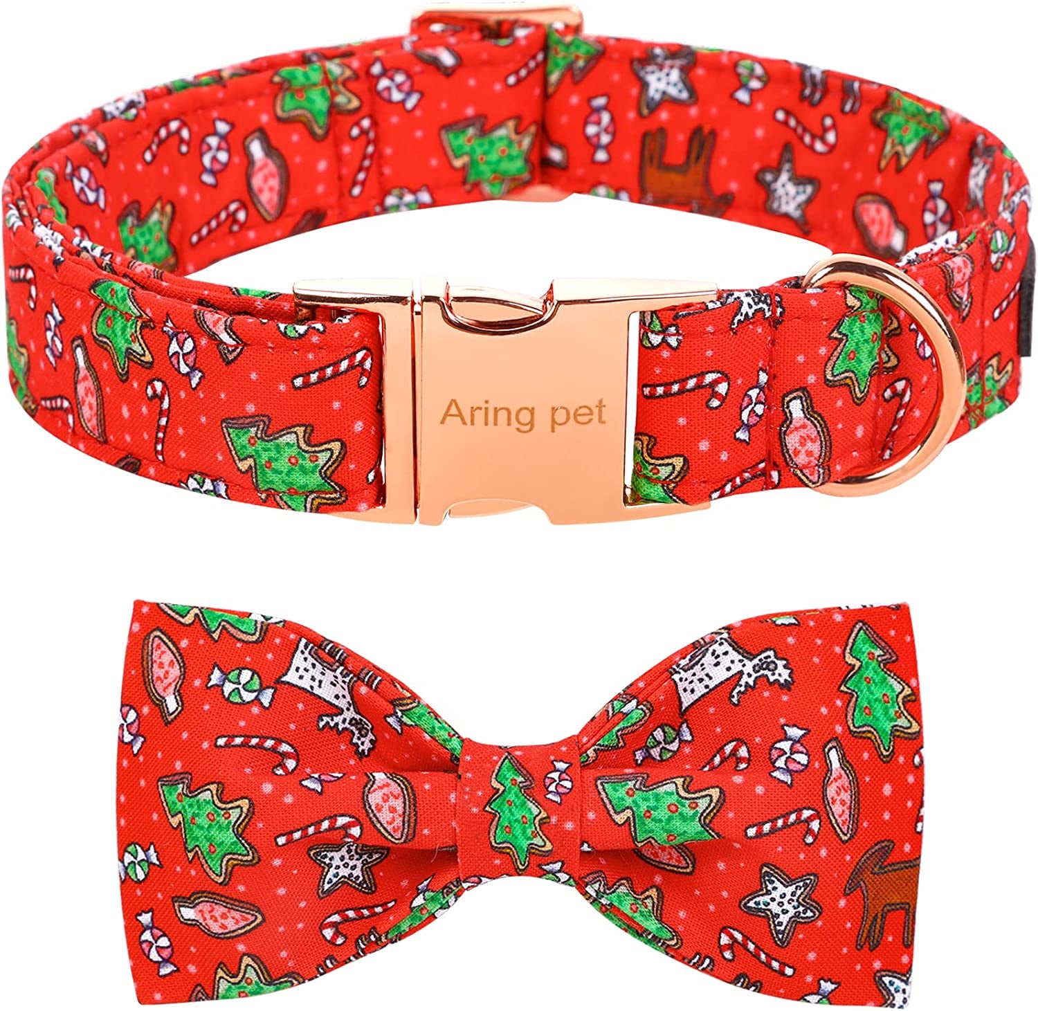 ARING PET Dog Collar with Detachable Bow, Adorable Bowtie Dog Collars, Adjustable & Comfortable Soft Collar Gift for Small Medium Large and Boy Girl Dogs. Animals & Pet Supplies > Pet Supplies > Dog Supplies > Dog Apparel ARING PET Christmas XL 