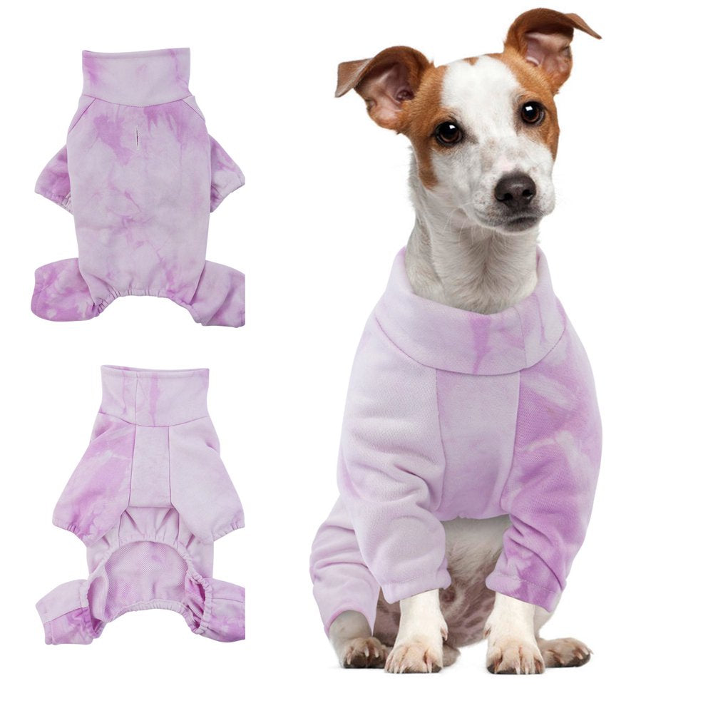 ROZKITCH Dog Pajamas Turtleneck Onesie Soft Breathable Stretchy Cotton Purple Tie Dye Shirt 4 Lges Basic Jumpsuit Light Clothes Apparel Outfit for Puppy and Cat Small Medium Large Dog