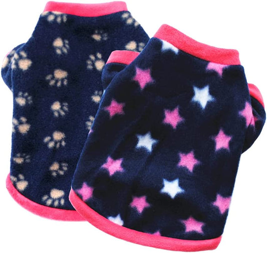 2 PCS Warm Dog Sweater, Soft Fleece Puppy Clothes Doggie Shirt Winter Outfits Sweatshirt for Small Pets Dogs Cats Chihuahua Teddy Pup Yorkshire(Star Paw, L) Animals & Pet Supplies > Pet Supplies > Dog Supplies > Dog Apparel PIXRIY Star Paw Large 