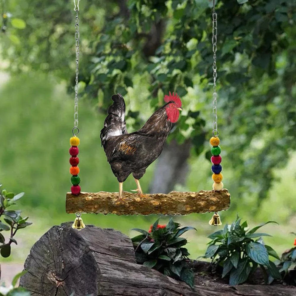 Chicken Swing Perch Chicken Wood Stand Bird Chew Toy for Hens Medium Large Birds Parrots