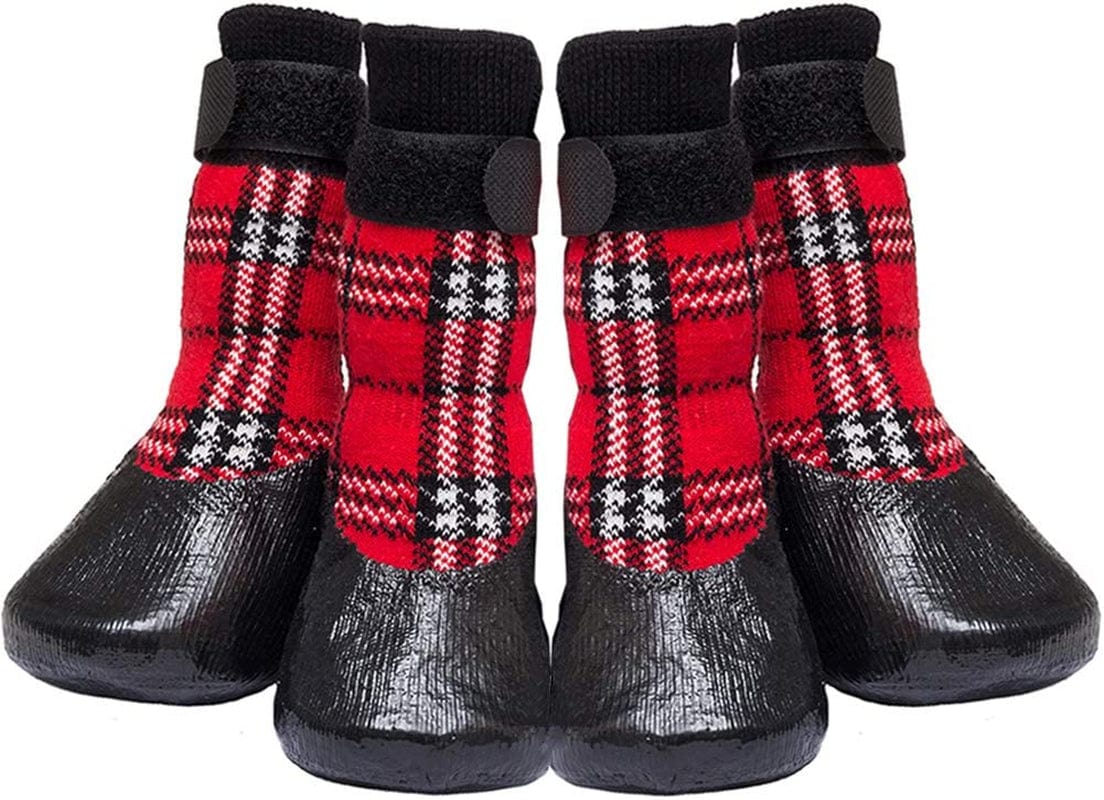 CHOLEGIFT Anti-Slip Plaid Dog Socks Shoes with Straps for Traction Control, Waterproof Pet Paw Shoes Boots Protector for Indoor Outdoor Wear for Medium to Large Dogs Animals & Pet Supplies > Pet Supplies > Dog Supplies > Dog Apparel CHOLEGIFT   