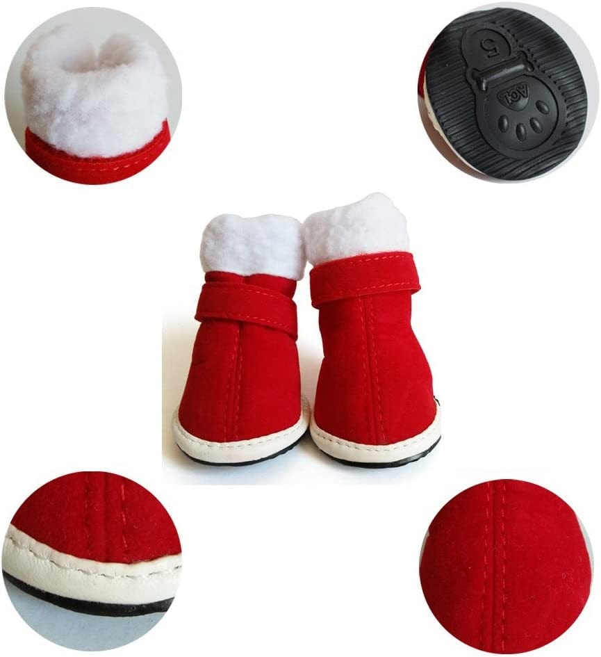 Christmas anti Slip Pet Puppy Dog Shoes Boots Plush Warm Paw Protectors for Small Medium Large Dogs 4Pcs Animals & Pet Supplies > Pet Supplies > Dog Supplies > Dog Apparel Spiritup   