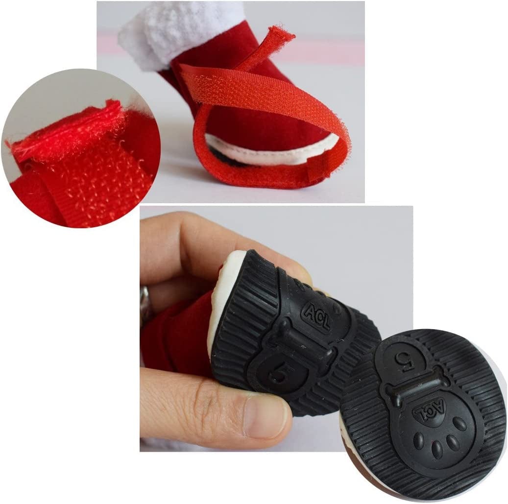 Christmas anti Slip Pet Puppy Dog Shoes Boots Plush Warm Paw Protectors for Small Medium Large Dogs 4Pcs Animals & Pet Supplies > Pet Supplies > Dog Supplies > Dog Apparel Spiritup   