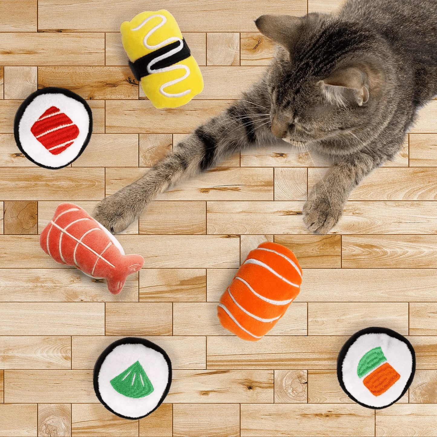 Ciyvolyeen 6 Pack Sushi Cat Toys with Catnip Sushi Roll Pillow Kitten Chew Bite Supplies Boredom Relief Fluffy Kitty Teeth Cleaning Chewing Cat Lovers Interactive Plush Gift Animals & Pet Supplies > Pet Supplies > Cat Supplies > Cat Toys CiyvoLyeen   