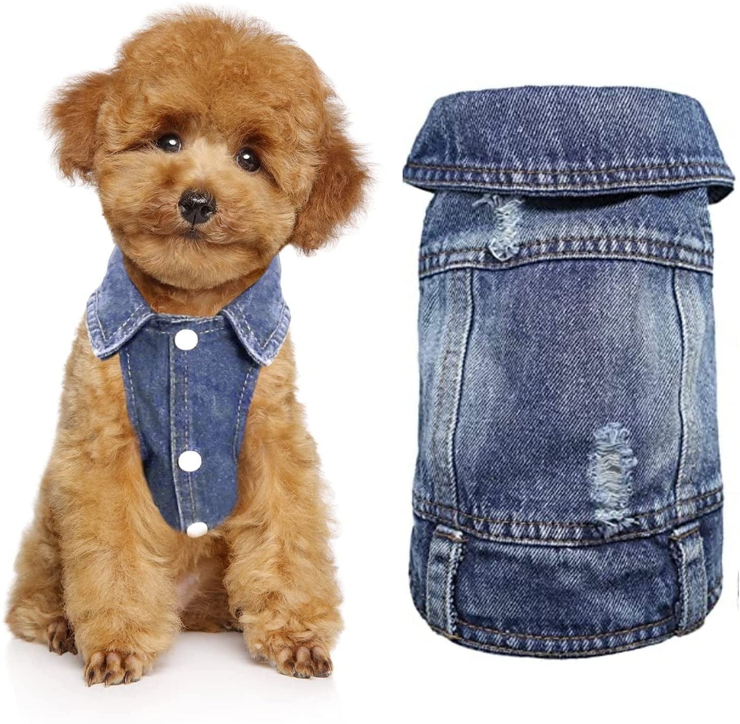 CKCY Pet Clothes Dog Jacket Vest Puppy Jeans Jacket Denim Jumpsuit Lapel Vests Hooded Hoodie for Small Medium Dogs Classic Blue One Piece Jacket Pet Cat Costume Apparel(Strawberry, X-Small) Animals & Pet Supplies > Pet Supplies > Dog Supplies > Dog Apparel CKCY Ripped XS 