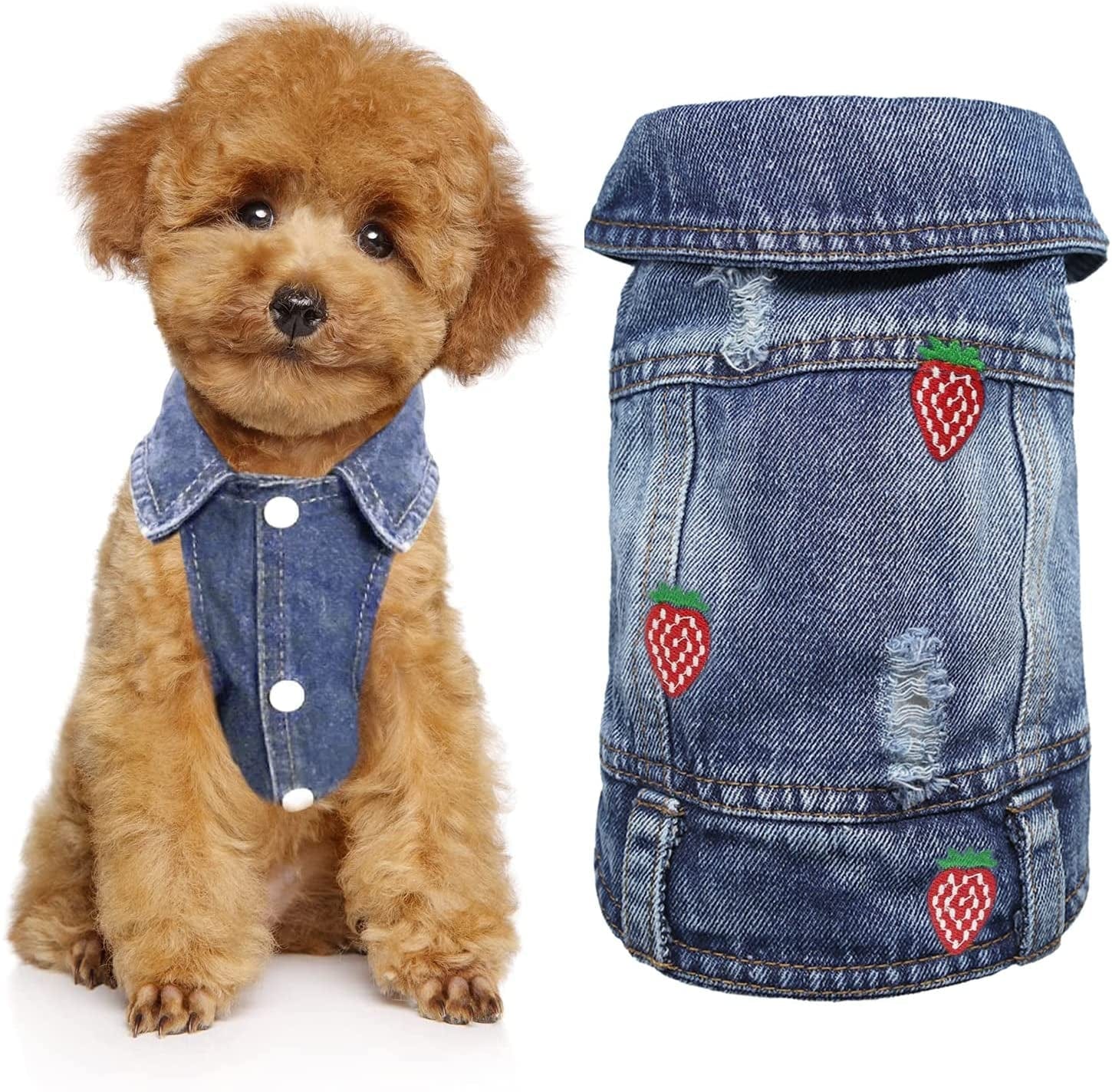 CKCY Pet Clothes Dog Jacket Vest Puppy Jeans Jacket Denim Jumpsuit Lapel Vests Hooded Hoodie for Small Medium Dogs Classic Blue One Piece Jacket Pet Cat Costume Apparel(Strawberry, X-Small) Animals & Pet Supplies > Pet Supplies > Dog Supplies > Dog Apparel CKCY Strawberry X-Small 