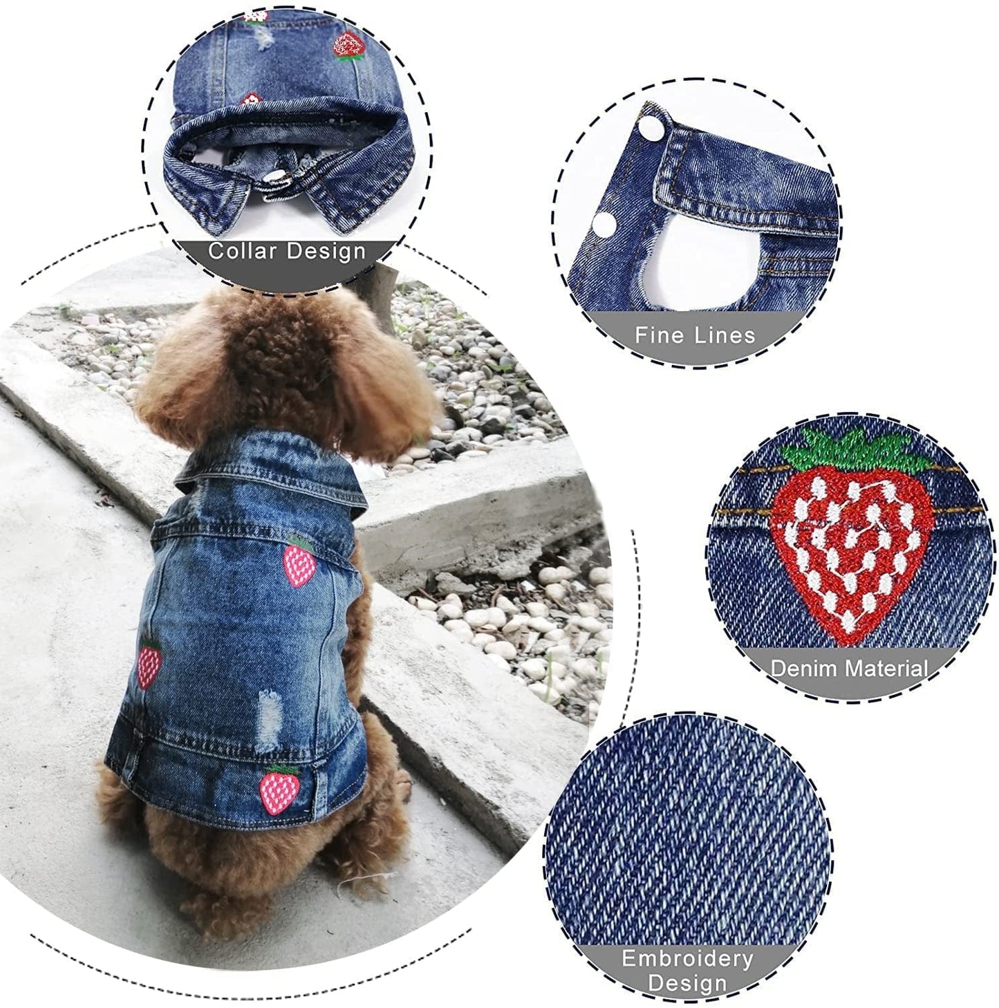 CKCY Pet Clothes Dog Jacket Vest Puppy Jeans Jacket Denim Jumpsuit Lapel Vests Hooded Hoodie for Small Medium Dogs Classic Blue One Piece Jacket Pet Cat Costume Apparel(Strawberry, X-Small) Animals & Pet Supplies > Pet Supplies > Dog Supplies > Dog Apparel CKCY   