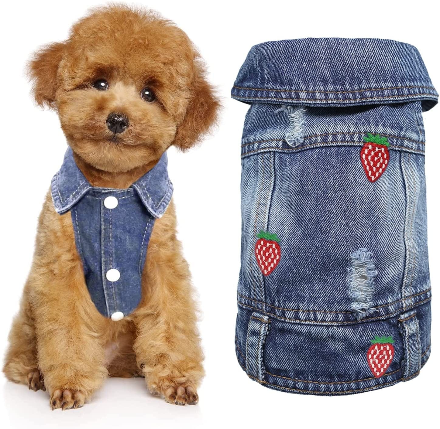 CKCY Pet Clothes Dog Jacket Vest Puppy Jeans Jacket Denim Jumpsuit Lapel Vests Hooded Hoodie for Small Medium Dogs Classic Blue One Piece Jacket Pet Cat Costume Apparel(Strawberry, X-Small) Animals & Pet Supplies > Pet Supplies > Dog Supplies > Dog Apparel CKCY Strawberry XX-Large 