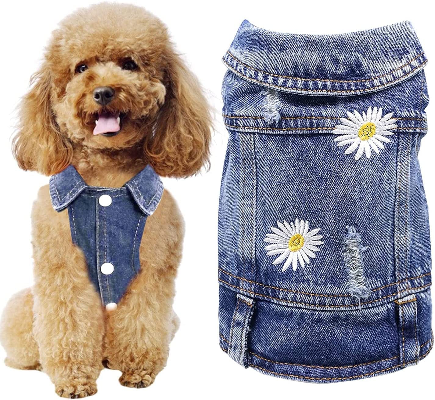 CKCY Pet Clothes Dog Jacket Vest Puppy Jeans Jacket Denim Jumpsuit