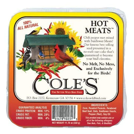 Cole'S Hot Meats Assorted Species Wild Bird Food Beef Suet 11.75 Oz.