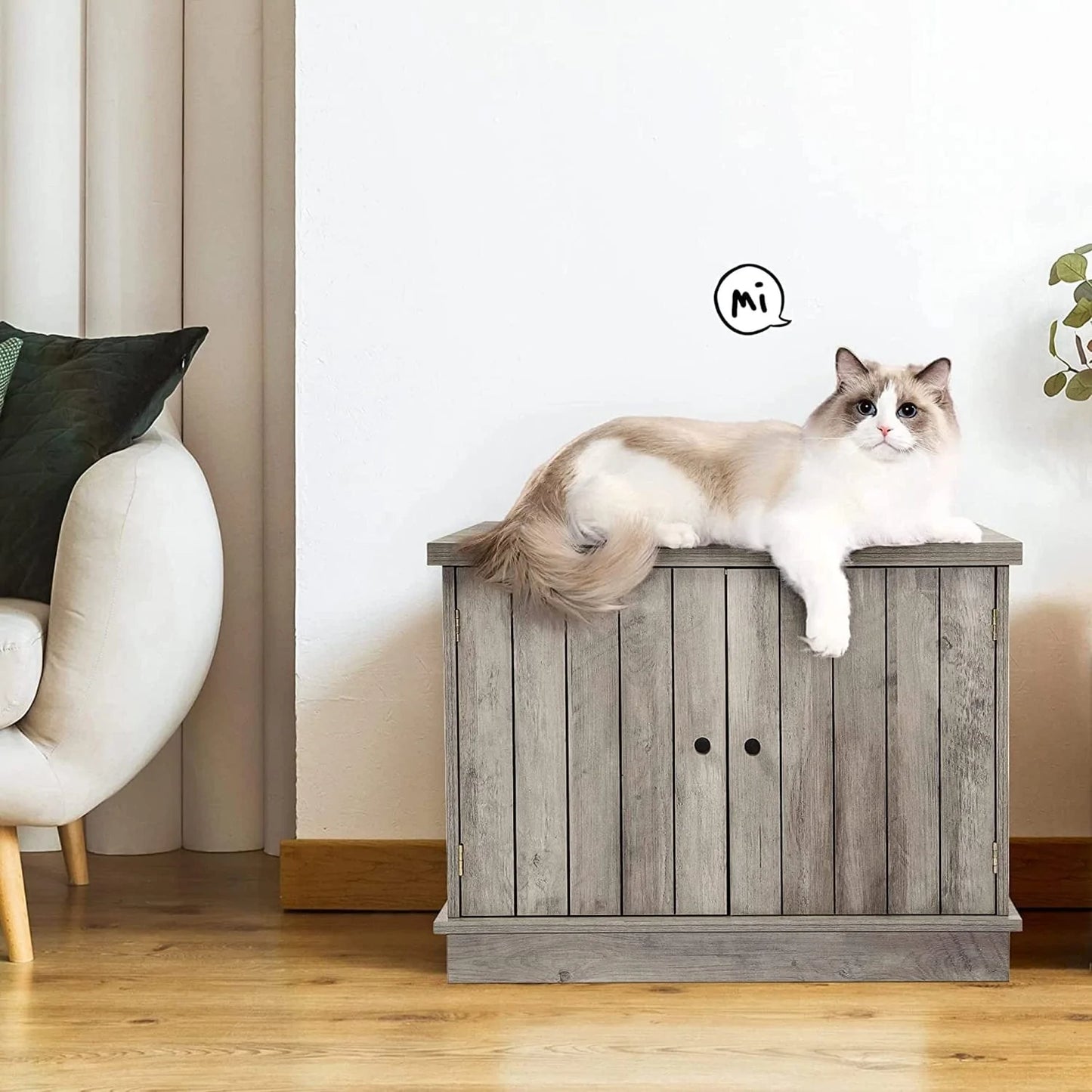 Coromose Double-Door Cat Litter Box Enclosure Cabinet, Wooden Cat House Bench Furniture