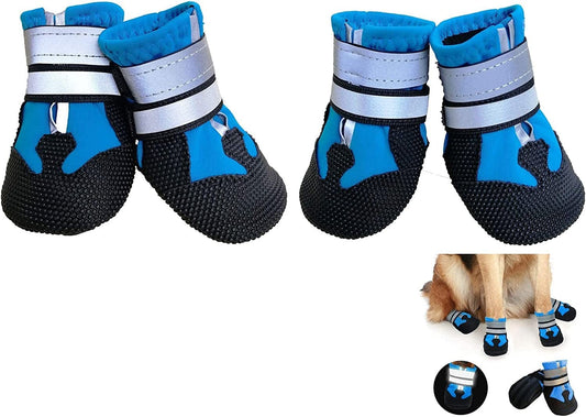 COSHAYSOO 4PCS Dog Boots Waterproof, Dog Shoes with Reflective Straps, Rugged Anti-Slip Sole and Skid-Proof Outdoor Paw Protectors for Small Medium Large Dogs (Blue, M) Animals & Pet Supplies > Pet Supplies > Dog Supplies > Dog Apparel COSHAYSOO Blue M: 2.17''x2.36''(W*L) for 31-40lbs 