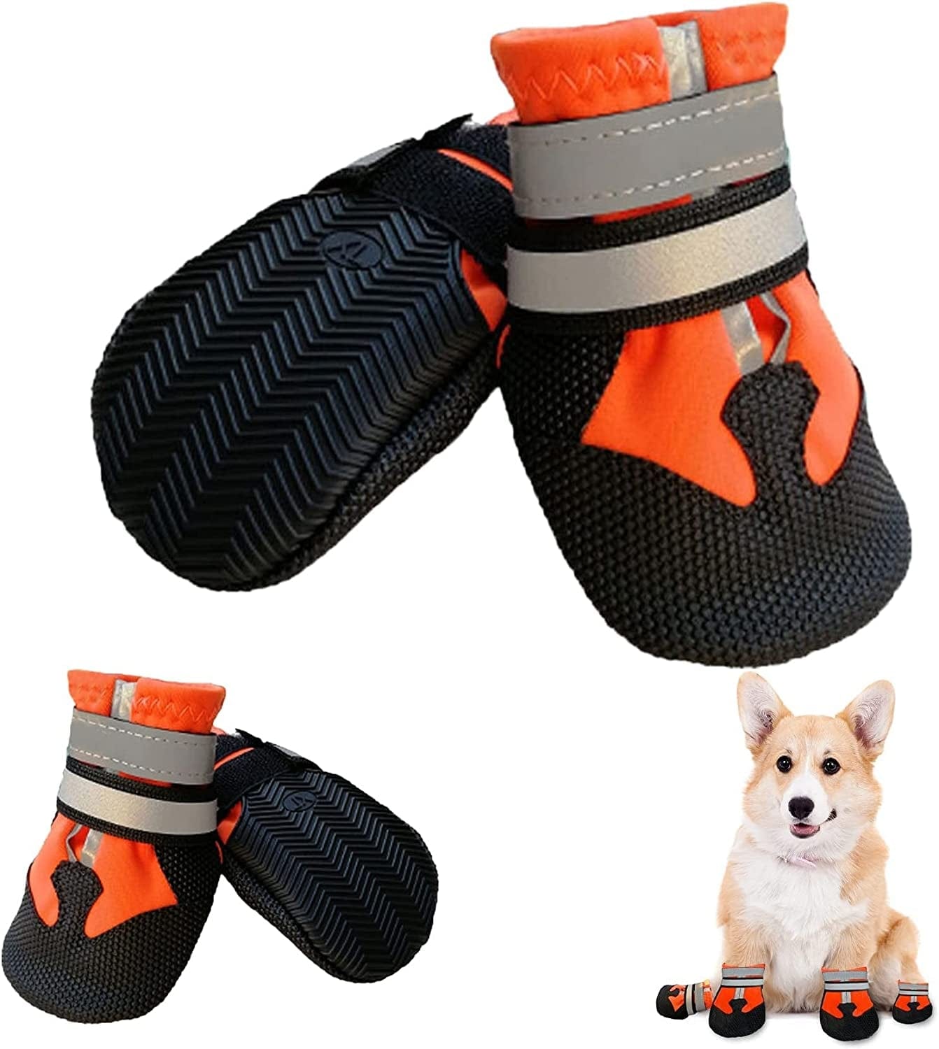 COSHAYSOO 4PCS Dog Boots Waterproof, Dog Shoes with Reflective Straps, Rugged Anti-Slip Sole and Skid-Proof Outdoor Paw Protectors for Small Medium Large Dogs (Blue, M) Animals & Pet Supplies > Pet Supplies > Dog Supplies > Dog Apparel COSHAYSOO Orange XL: 2.76''x3.15''(W*L) for 66-90lbs 