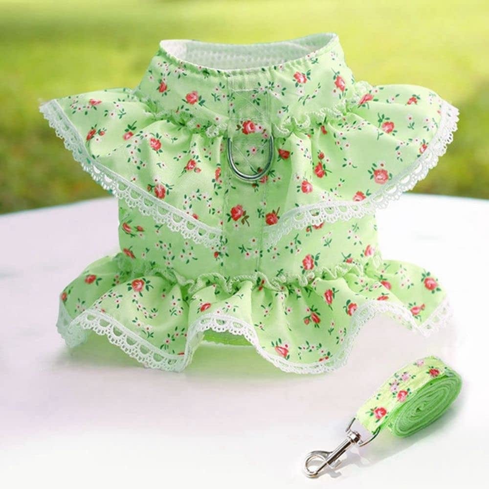 Cute Dog Harness with Leash, Bow Lace Fresh Rose Flower Pattern Pet Vest Harness, Soft Dog Chest Pet Costumes Supplies for Small Dog Cat(S,Rose Red) Animals & Pet Supplies > Pet Supplies > Dog Supplies > Dog Apparel generic green Medium 