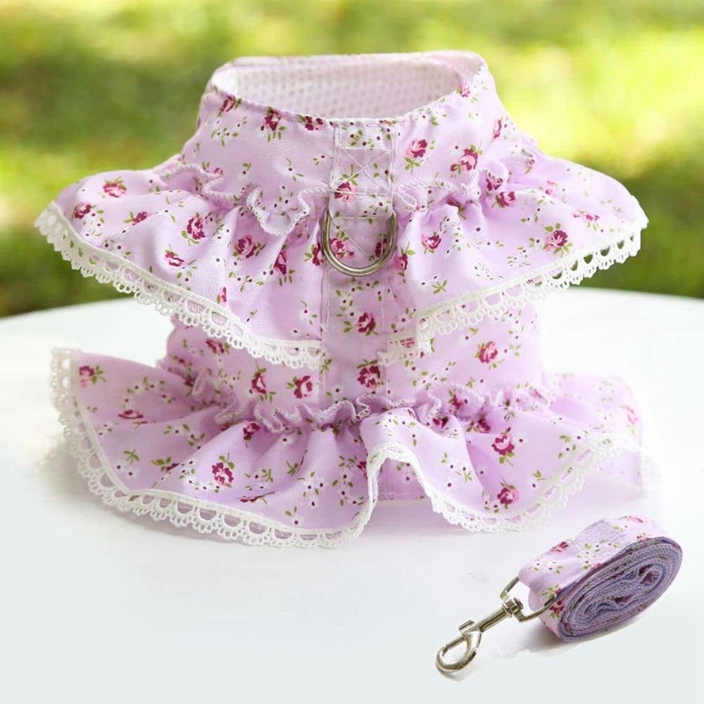 Cute Dog Harness with Leash, Bow Lace Fresh Rose Flower Pattern Pet Vest Harness, Soft Dog Chest Pet Costumes Supplies for Small Dog Cat(S,Rose Red) Animals & Pet Supplies > Pet Supplies > Dog Supplies > Dog Apparel generic purple Medium 