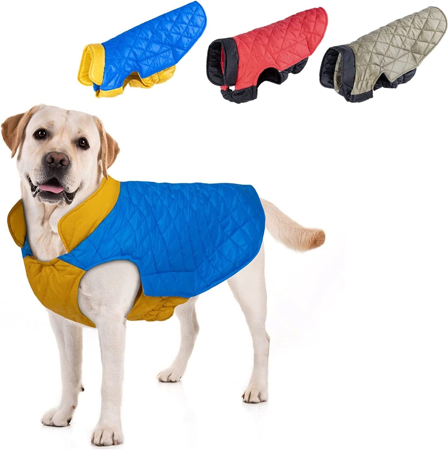 Cutebone Dog Winter Coat Puffer Jacket Windproof Dog Jacket Reversible Dog Vest Thick Padded Lining Pet Apparel for Small Medium Large Dogs with Leash Hole Animals & Pet Supplies > Pet Supplies > Dog Supplies > Dog Apparel CuteBone 3-Blue&Yellow Medium 