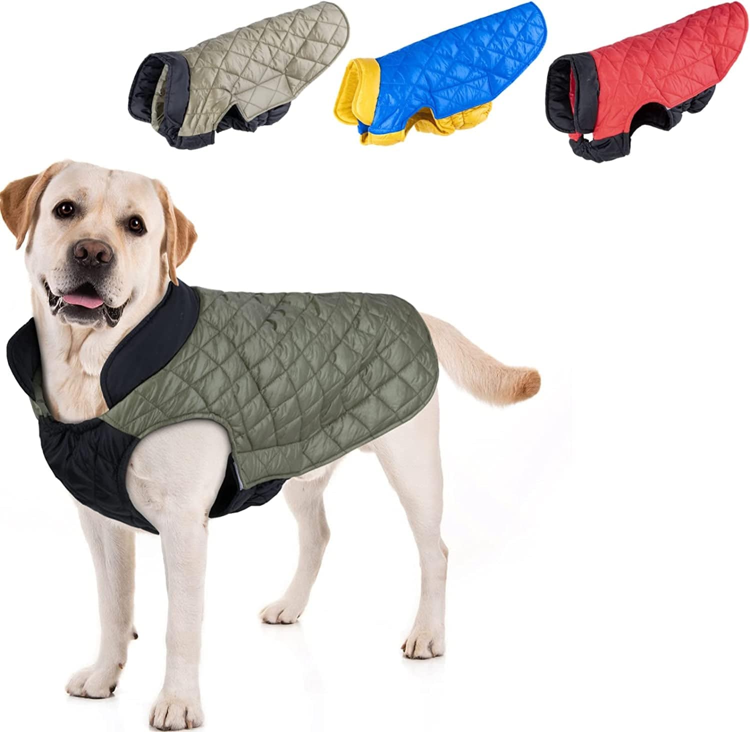 Cutebone Dog Winter Coat Puffer Jacket Windproof Dog Jacket Reversible Dog Vest Thick Padded Lining Pet Apparel for Small Medium Large Dogs with Leash Hole Animals & Pet Supplies > Pet Supplies > Dog Supplies > Dog Apparel CuteBone 3-Green&Black Medium 