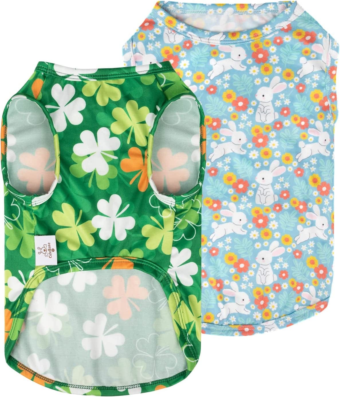 Cutebone St. Patrick'S and Easter Day Dog Shirts 2-Pack Soft Pet Clothes Breathable Summer Vest for Small Puppy and Stretchy Cat Apparel 2BX12XS Animals & Pet Supplies > Pet Supplies > Dog Supplies > Dog Apparel CuteBone Clovers&rabbits Small 