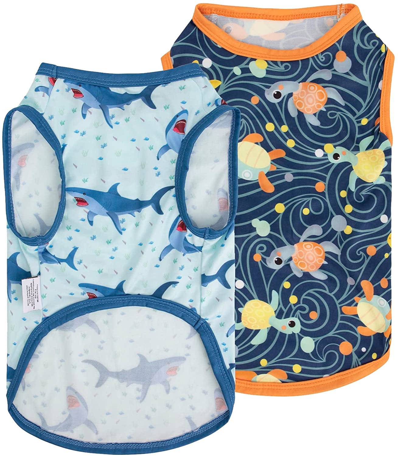 Cutebone St. Patrick'S and Easter Day Dog Shirts 2-Pack Soft Pet Clothes Breathable Summer Vest for Small Puppy and Stretchy Cat Apparel 2BX12XS Animals & Pet Supplies > Pet Supplies > Dog Supplies > Dog Apparel CuteBone Shark&turtle Small 