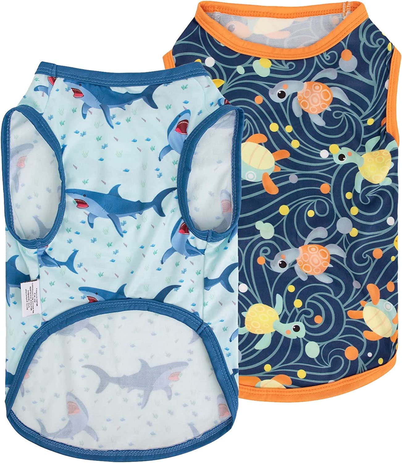 Cutebone St. Patrick'S and Easter Day Dog Shirts 2-Pack Soft Pet Clothes Breathable Summer Vest for Small Puppy and Stretchy Cat Apparel 2BX12XS Animals & Pet Supplies > Pet Supplies > Dog Supplies > Dog Apparel CuteBone Shark&turtle Medium 