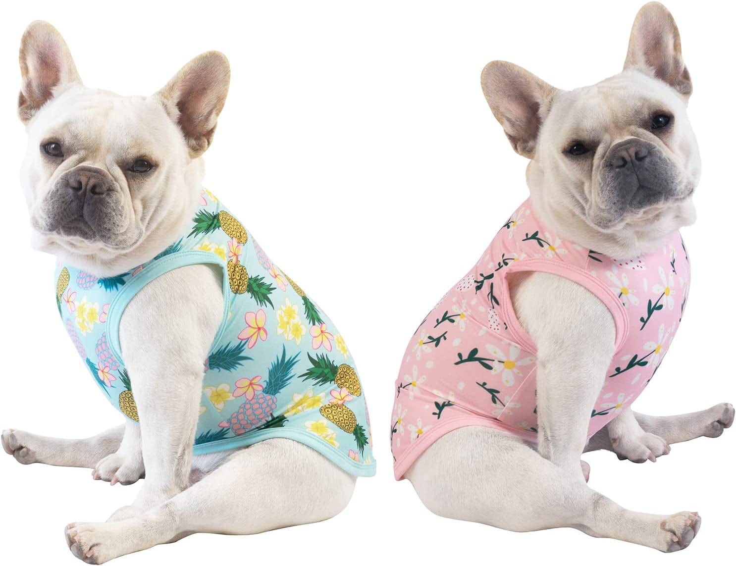 Cutebone St. Patrick'S and Easter Day Dog Shirts 2-Pack Soft Pet Clothes Breathable Summer Vest for Small Puppy and Stretchy Cat Apparel 2BX12XS Animals & Pet Supplies > Pet Supplies > Dog Supplies > Dog Apparel CuteBone Flowers&pineapple Medium 