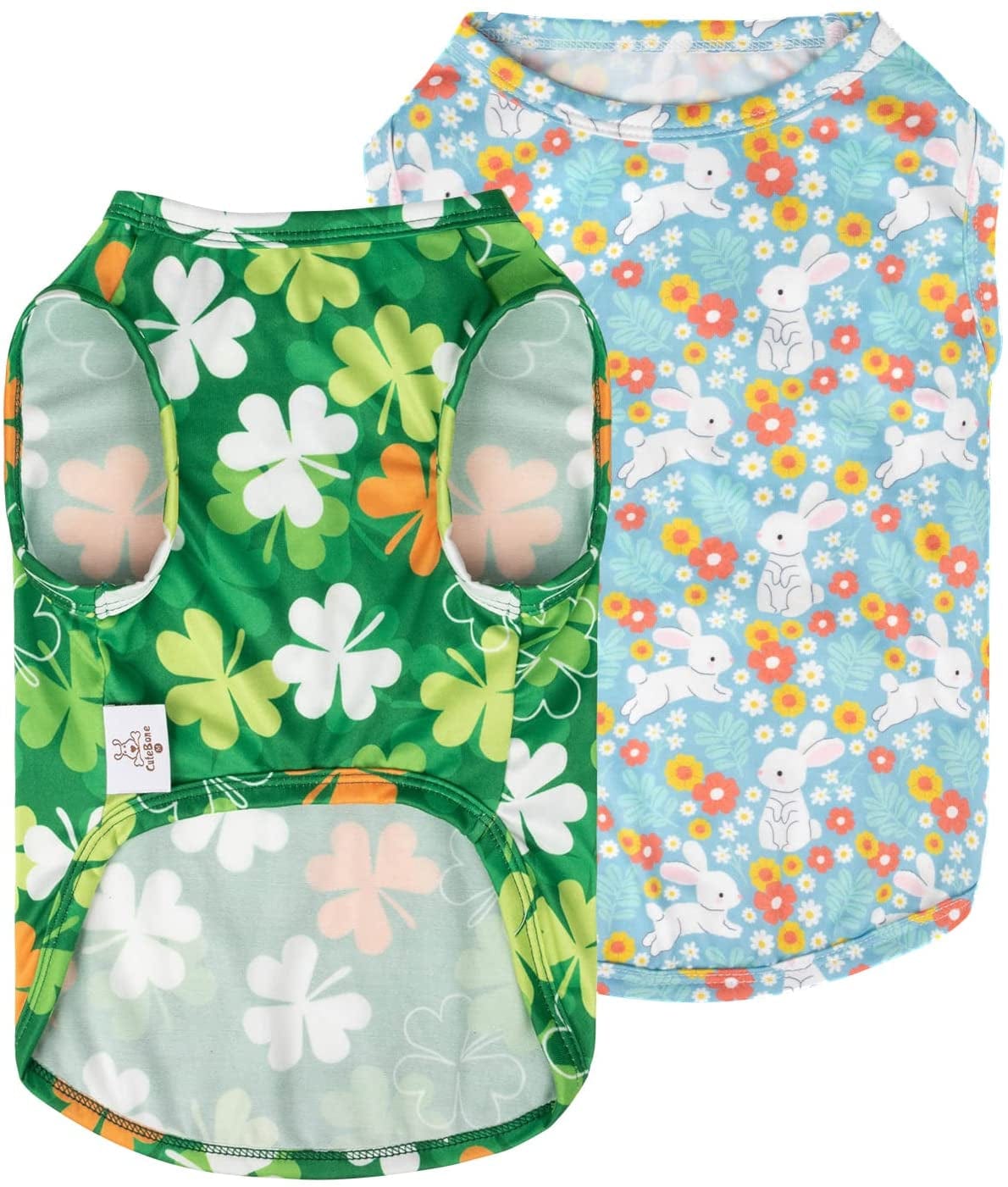 Cutebone St. Patrick'S and Easter Day Dog Shirts 2-Pack Soft Pet Clothes Breathable Summer Vest for Small Puppy and Stretchy Cat Apparel 2BX12XS Animals & Pet Supplies > Pet Supplies > Dog Supplies > Dog Apparel CuteBone Clovers&rabbits Medium 