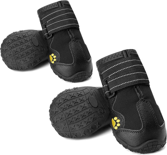 CUTEUP Dog Boots Waterproof Dog Shoes for Outdoor with Reflective Trim Rugged Anti-Slip Rubber Soles 4PCS (3, Black) Animals & Pet Supplies > Pet Supplies > Dog Supplies > Dog Apparel CUTEUP Black 1 