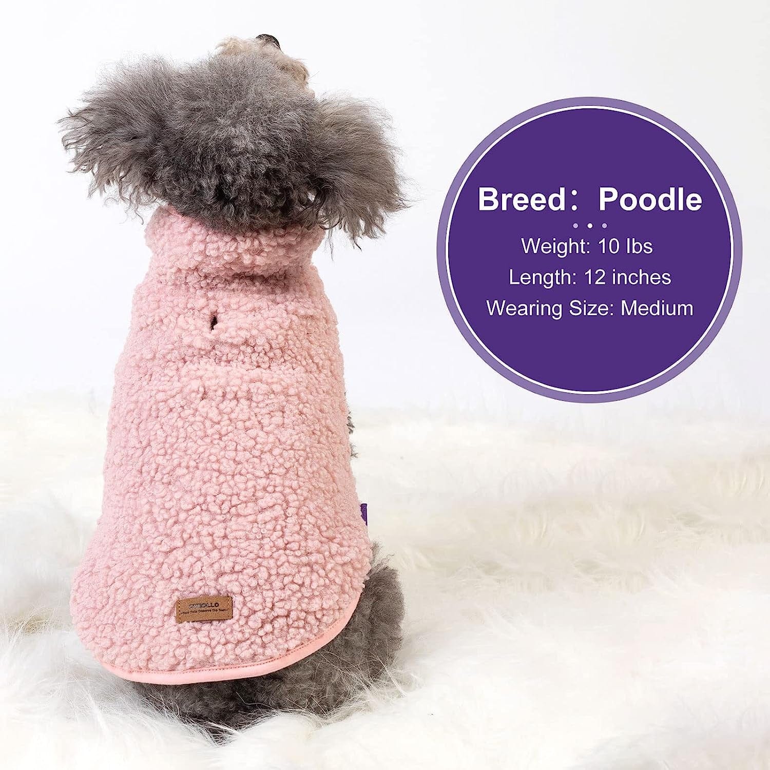 Cyeollo Dog Coat Sherpa Fleece Reversible Jacket Turtleneck Sweater Vest Thick Dog Jackets for Winter Warm Clothes Cold Weather Coats for Small Dogs Pink Apparel Animals & Pet Supplies > Pet Supplies > Dog Supplies > Dog Apparel cyeollo   