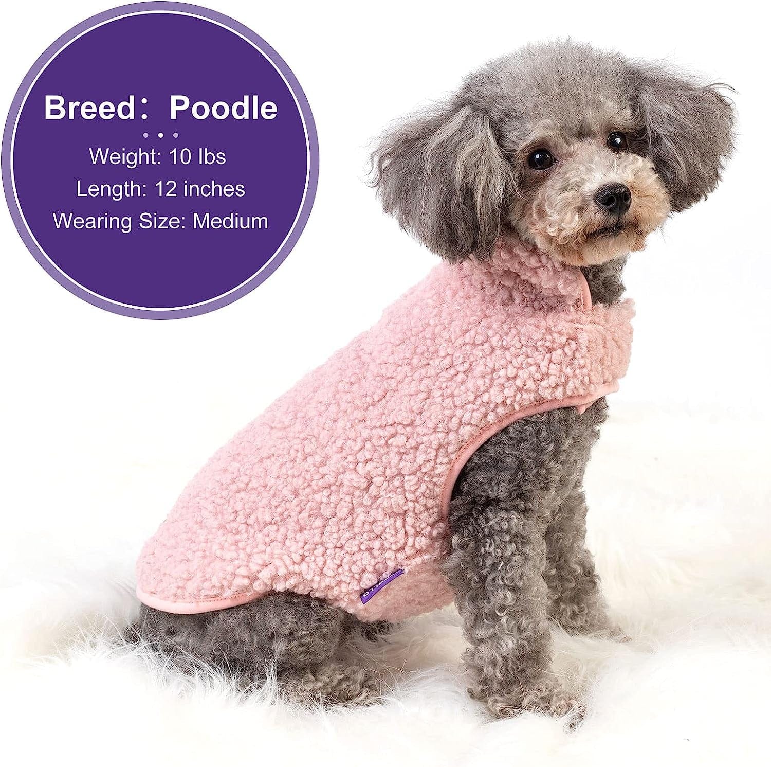 Cyeollo Dog Coat Sherpa Fleece Reversible Jacket Turtleneck Sweater Vest Thick Dog Jackets for Winter Warm Clothes Cold Weather Coats for Small Dogs Pink Apparel Animals & Pet Supplies > Pet Supplies > Dog Supplies > Dog Apparel cyeollo   