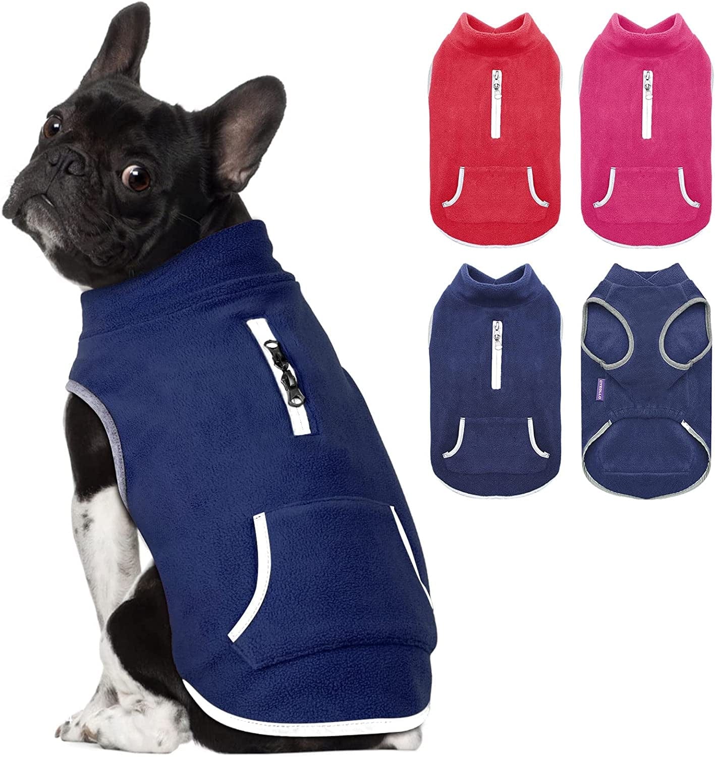 Cyeollo Fleece Dog Sweater Sweatshirt Pullover Dog Vest Soft Fleece with Reflective Strip Dog Jacket with Zip Harness Hole Winter Dog Clothes for Small Medium Dogs Boy Animals & Pet Supplies > Pet Supplies > Dog Supplies > Dog Apparel cyeollo navy blue Small 