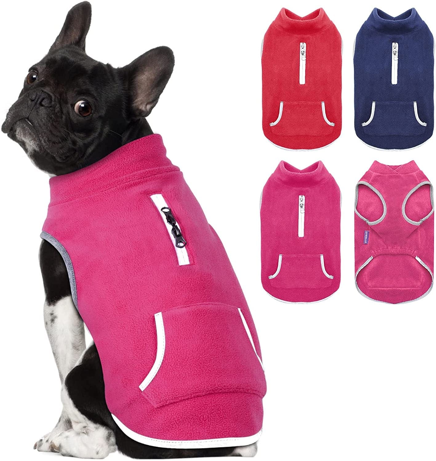 Cyeollo Fleece Dog Sweater Sweatshirt Pullover Dog Vest Soft Fleece with Reflective Strip Dog Jacket with Zip Harness Hole Winter Dog Clothes for Small Medium Dogs Boy Animals & Pet Supplies > Pet Supplies > Dog Supplies > Dog Apparel cyeollo rose red Large 