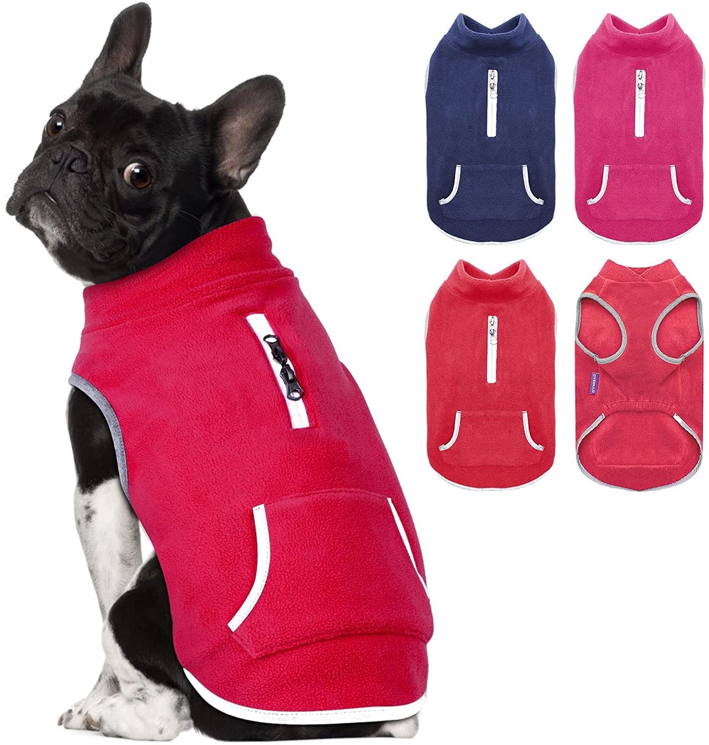 Cyeollo Fleece Dog Sweater Sweatshirt Pullover Dog Vest Soft Fleece with Reflective Strip Dog Jacket with Zip Harness Hole Winter Dog Clothes for Small Medium Dogs Boy Animals & Pet Supplies > Pet Supplies > Dog Supplies > Dog Apparel cyeollo 1# Red Medium 