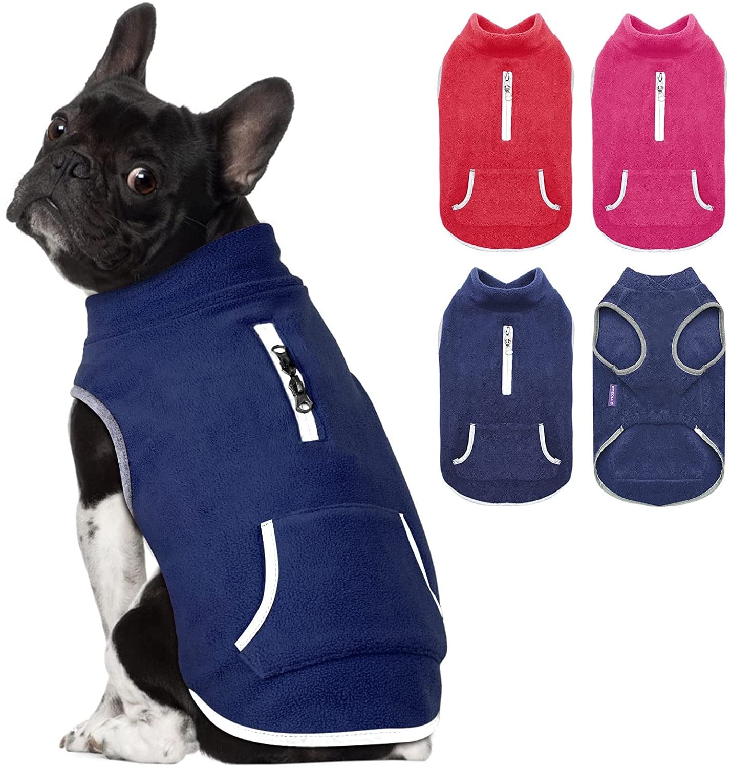 Cyeollo Fleece Dog Sweater Sweatshirt Pullover Dog Vest Soft Fleece with Reflective Strip Dog Jacket with Zip Harness Hole Winter Dog Clothes for Small Medium Dogs Boy Animals & Pet Supplies > Pet Supplies > Dog Supplies > Dog Apparel cyeollo navy blue Large 