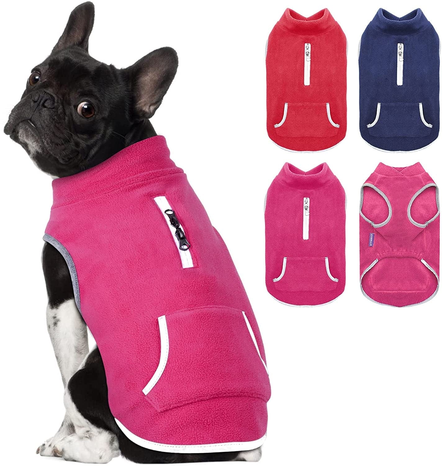 Cyeollo Fleece Dog Sweater Sweatshirt Pullover Dog Vest Soft Fleece with Reflective Strip Dog Jacket with Zip Harness Hole Winter Dog Clothes for Small Medium Dogs Boy Animals & Pet Supplies > Pet Supplies > Dog Supplies > Dog Apparel cyeollo rose red XX-Large 
