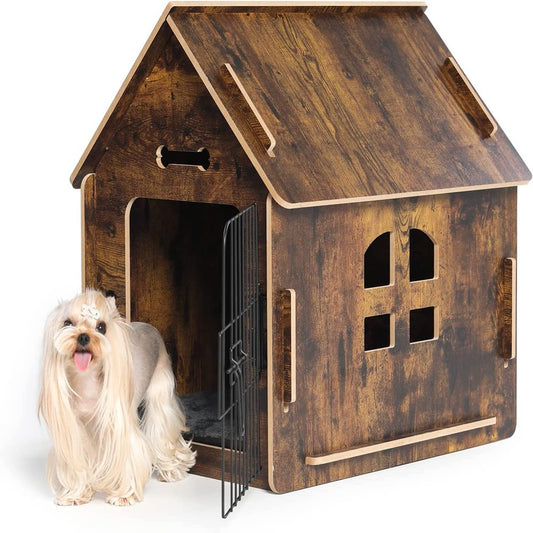 Rypetmia Wooden Dog House with Roof Dogs Indoor and Outdoor Use for Small Medium Dog Cat, Dog Kennel for Playing and Resting, Brown Animals & Pet Supplies > Pet Supplies > Dog Supplies > Dog Houses Bestmart Inc Brown  