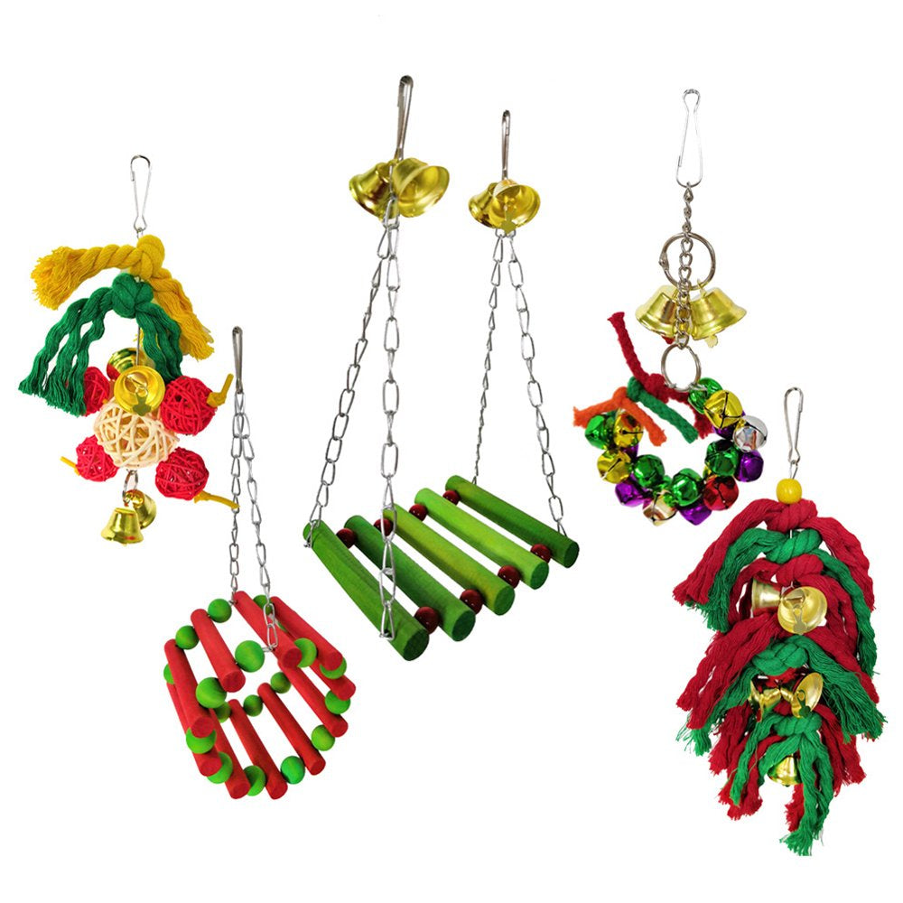 Visland 1/5Pcs Bird Toy, Hanging Swing Funny Parrot Rattan Ball Chew Toy for Small Parakeets, Cockatiels, Conures, Finches, Budgie, Macaws, Parrots, Love Birds Animals & Pet Supplies > Pet Supplies > Bird Supplies > Bird Toys Visland   