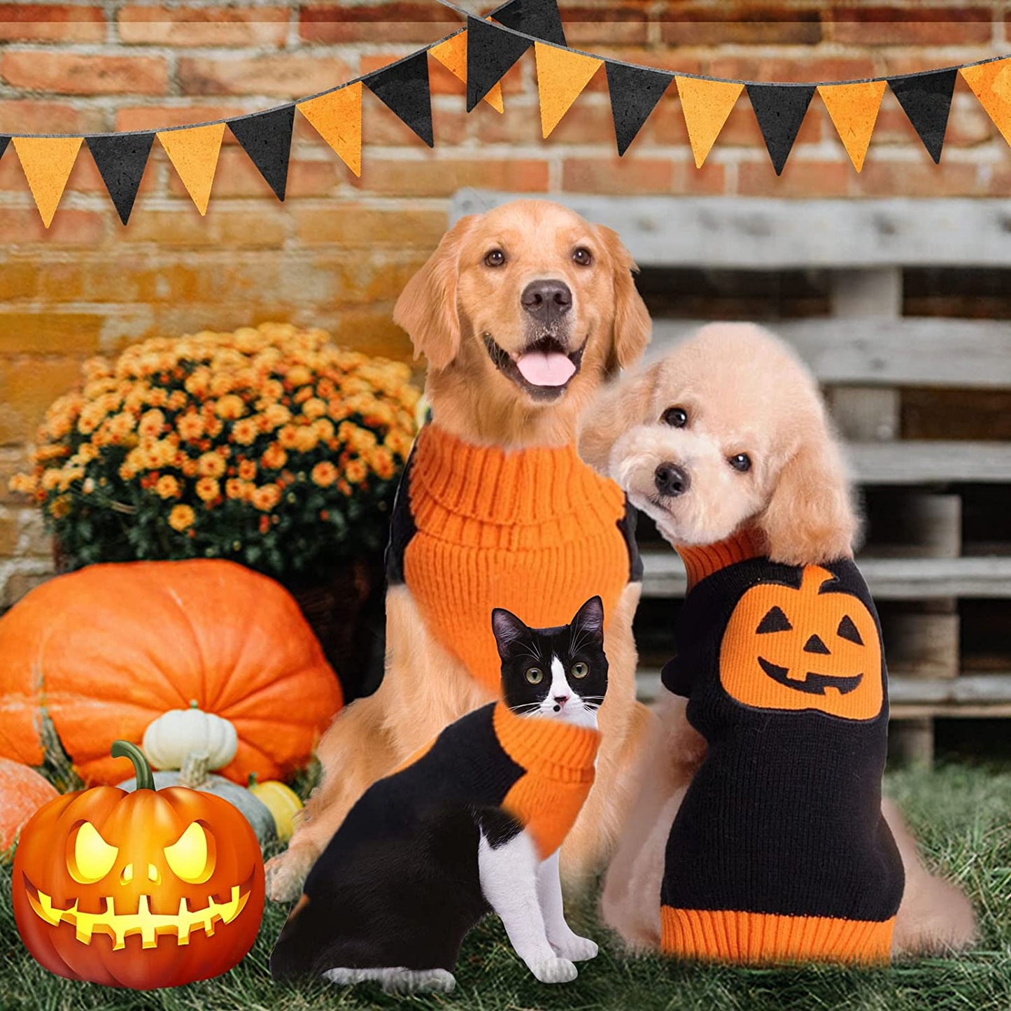 PETCARE Halloween Dog Sweater Ugly Funny Pumpkin Puppy Sweaters Halloween Costumes for Small Medium Large Dogs Cats Fall Winter Warm Soft Knit Vest Pet Dog Cat Kitten Clothes Big Dog Outfits Animals & Pet Supplies > Pet Supplies > Dog Supplies > Dog Apparel Yi Wu Shi Jia Chong Dian Zi Shang Wu Shang Hang   